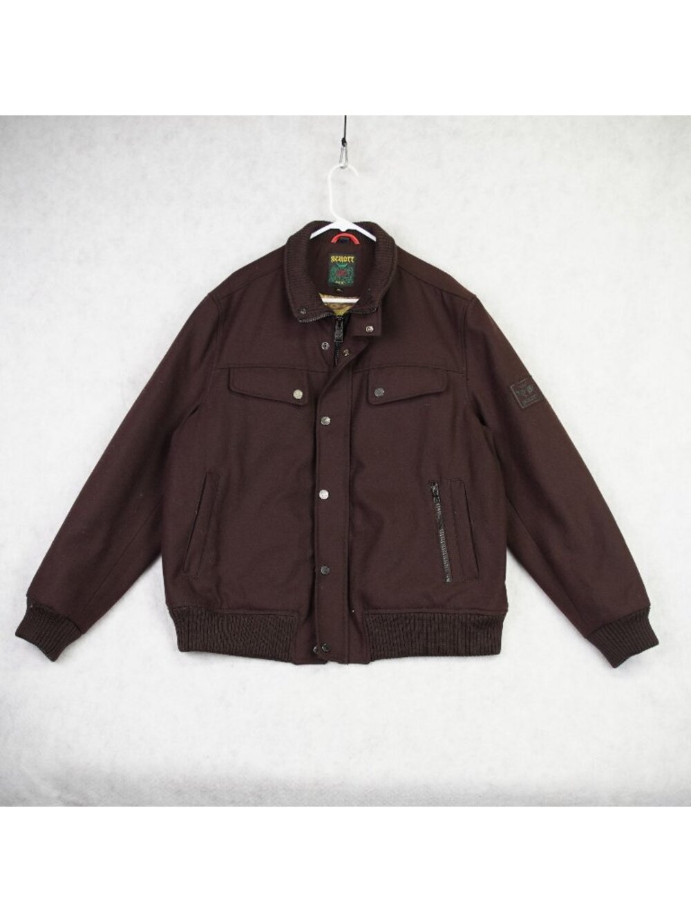 Schott Mens Wool Blend Bomber Jacket With Satin Lining Size 2XL Brown Full Zip